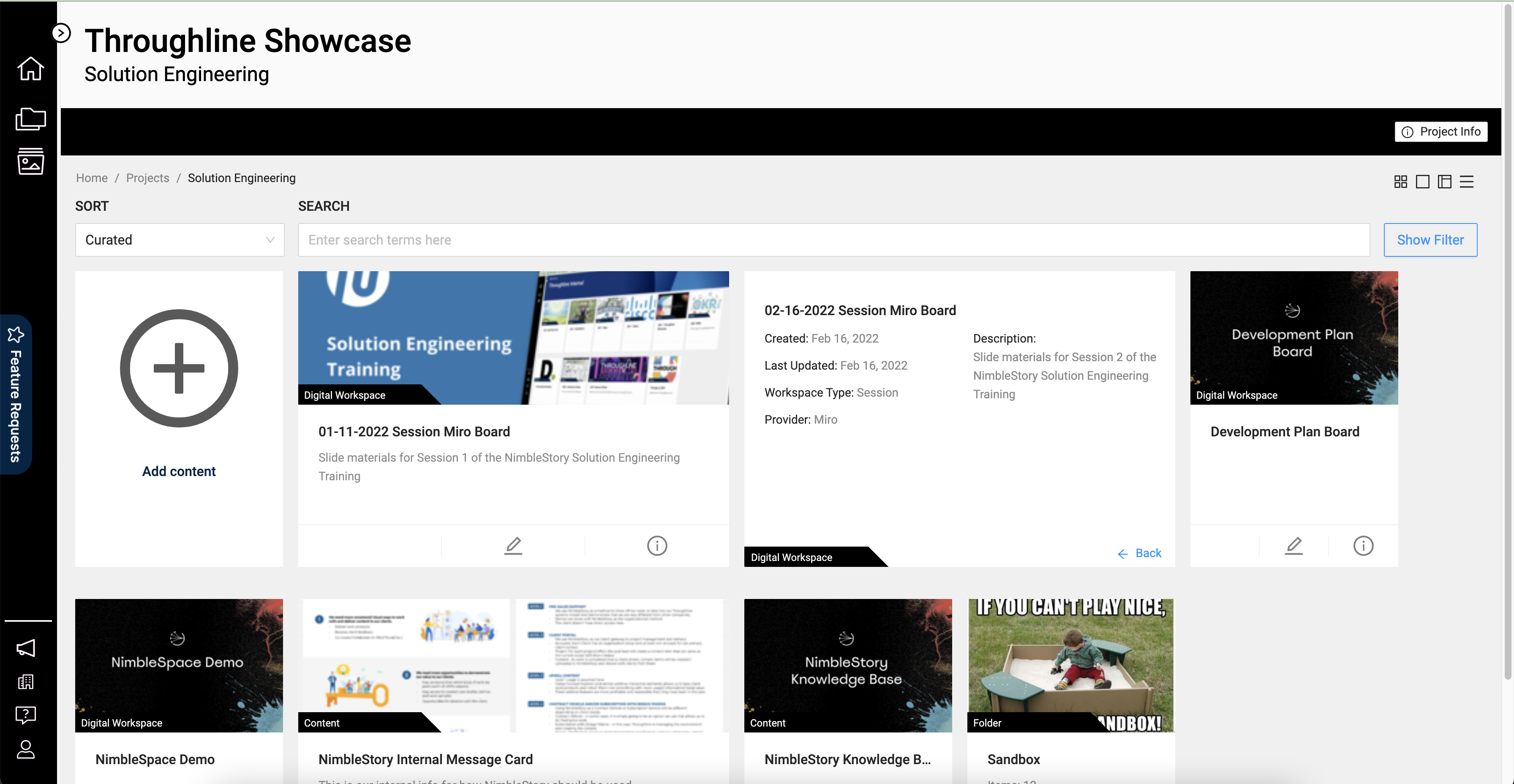 Project Details view displaying asset cards of various sizes
