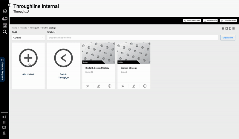 Gif example of different folders nested within a Project space