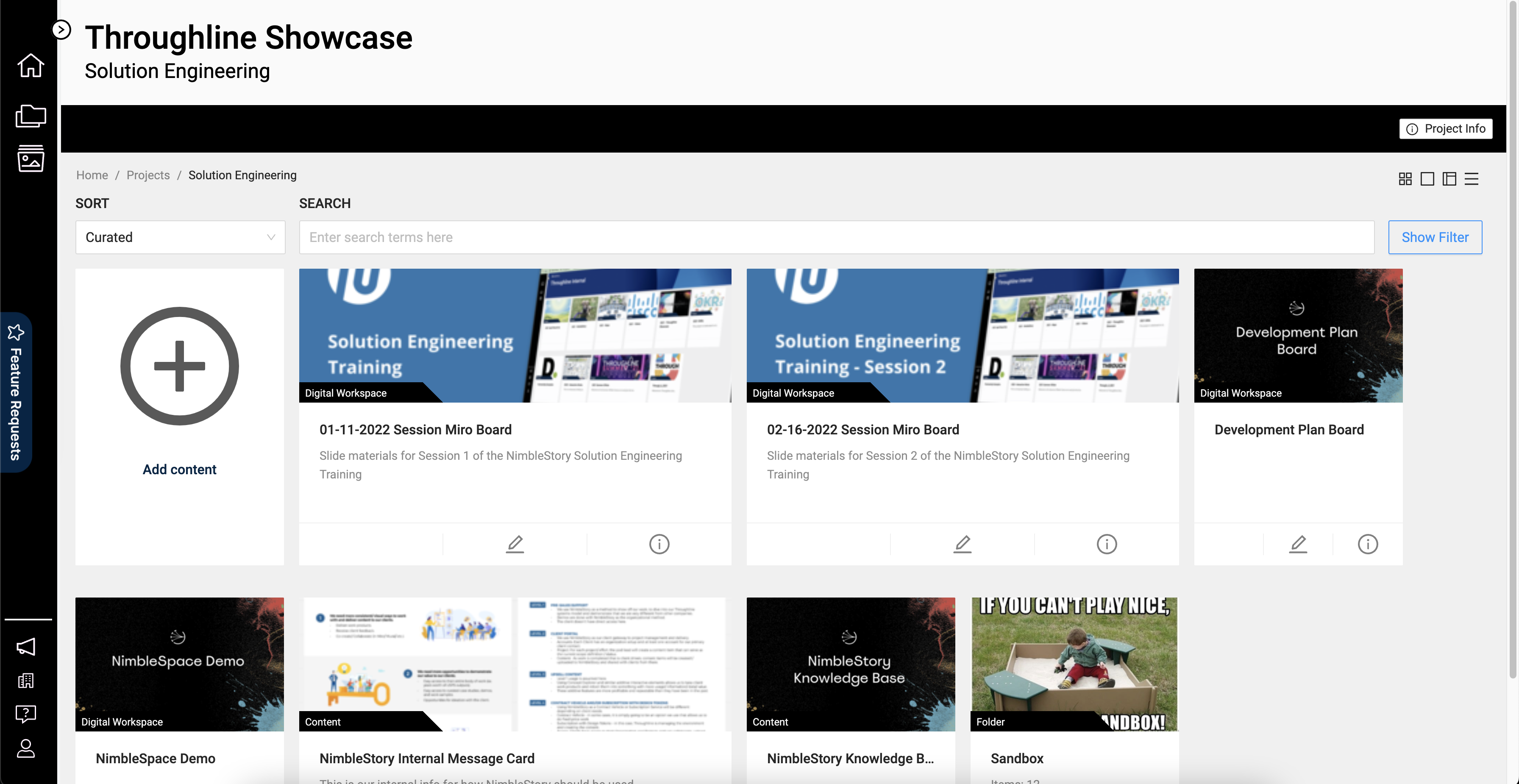 Image of the Project Details View displaying various cards within a grid of the different project content